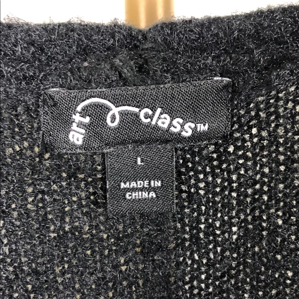 Kids Black Fuzzy Open-Front Cardigan Sweater Sz L (K1)